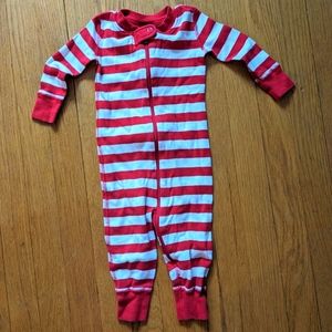 Hanna Andersson Red Stripe Zip Romper PJs 6-12m